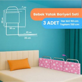 Resim Miralay Yeni Nesil Yatak Bariyeri 50 x 30 CM Pembe Yıldız 3 Adet 