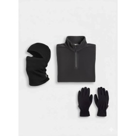 Resim Oil Company 3'lü Polar Set Kar Maskesi, Polar Eldiven ve Yarım Fermuarlı Polar Sweatshirt 