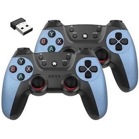 Resim Createtech Blue-2.4g Kablosuz Çiftler Gamepad Windows Pc/android Tv İçin İki Oyunculu Oyun Denetleyicisi Oyun Kutusu/pc/android Tv Kutusu Joystick 