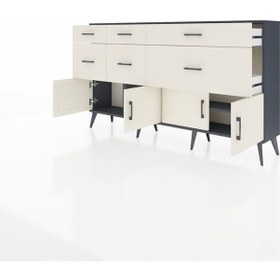 Resim Arges Konsol Tek Raflı 6 Çekmeceli 4 Kapaklı 176x30x99 Antrasit-aytaşı Aytası - Antrasıt 