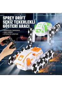 Resim Uzaktan Kumandalı 8 Tekerlekli Akrobat Araba - Buhar Püskürten Işıklı Şarjlı Robot Köpek Oyuncak Turuncu 