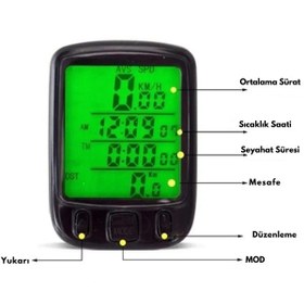 Resim Techtic Sunding Bisiklet Km Hız Göstergesi Işıklı Led Ekranlı Siyah 