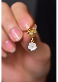 Resim Papatya Silver 925 Ayar Gümüş Hediyeli Gold Kaplama Frezya Ve Sedef Manolya Çiçeği Küpe 