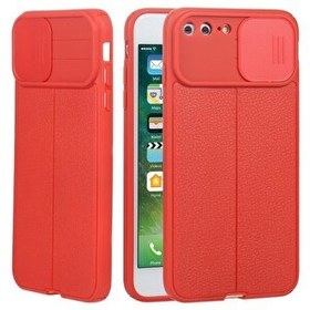 Resim Smcase iPhone 7 Plus Kılıf Lensi Kamera Korumalı Deri Dokulu Silikon Kırmızı 