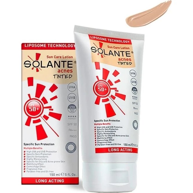 Solante 150ML Acnes Tinted SPF50 Losyon 1 Paket Fiyatı ve Özelliklerı - Badem