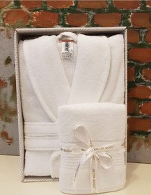 Resim Colourist Şalyaka Bornoz + Baş Havlusu - Beyaz Beyaz 