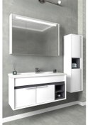Resim Netdeko Napoli 100 cm Beyaz Lavabolu Banyo Dolabı- Beyaz/antrasit (Boy Dolap Hariç ) 