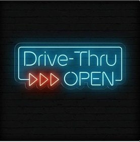 Resim Drive-thru Open Yazılı Neon Tabela Turkuaz 