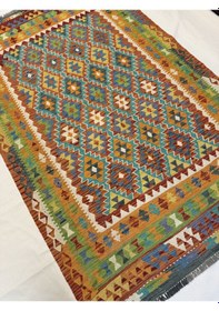 Resim El Dokuma Afgan Kilim 100% Yün Harıka Desenlı Kök Boya Yeni Model Çok Renkli 