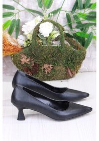 Resim Fort 16309 Düz Sade Cilt Rahat Şık Stiletto Alçak Topuklu Kadın Ayakkabı Siyah 