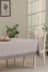 Resim Tropik Home Dantelli Keten Efektli Leke Tutmaz Lüks Masa Örtüsü 160x220 Cm Gri 