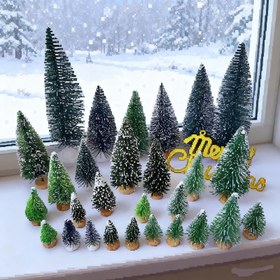 Resim 24'lü Mini Ahşap Tabanlı Yapay Noel Ağacı - Gerçekçi Çam Kabuğu ve Süsleme Üstü Sisal Kar Ağacı, Gerek Yok, Tatil Süslemeleri, Şenlikli Ev ve Parti Süslemeleri İçin Mükemmel (Taban), Ofis, İç/Dış Mekan Kullanımı - Ev İçin İdeal 