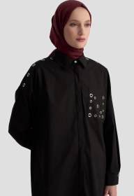 Resim Armine Trend Gizli Düğmeli Kuşgözü Detaylı Gömlek Siyah 25kt420 Siyah 