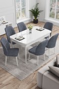 Resim Canisa Concept Rio Serisi 80x132 Açılabilir Mdf Mutfak Masası Takımı Beyaz Masa 6 Füme Sandalye 