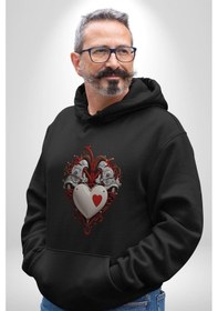 Resim Robot Kalp Atardamar Kadın Erkek Siyah Kapüşonlu Sweatshirt Hoodie Siyah 