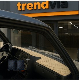 Resim Tofaş Şahin Doğan Kartal Yüksek Ön Göğüs Bej-siyah Torpido Kılıfı / Siyah-mavi Boyun Yastığı 