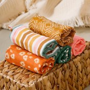 Resim Ev veya seyahat için askılı, süper emici %100 pamuk kare havlular, moda desenli el havlusu, 5 parça takım 