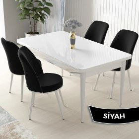 Resim Canisa Concept Nil Serisi, Beyaz Masa 70X110 Sabit Yemek Masası Takımı, 4 Sandalye 