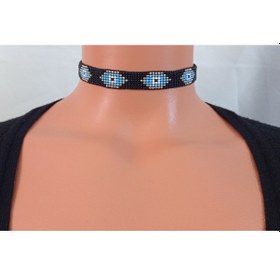Resim Kum Boncuk Dokuma Nazar Choker Gümüş 