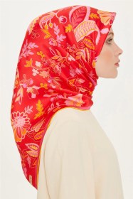 Resim Armine Çiçek Desenli Twill Saf İpek Eşarp 9227d 09 KAhverengi 