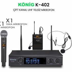 Resim König K-402 El+Yaka İki Kanal Uhf Telsiz Mikrofon 