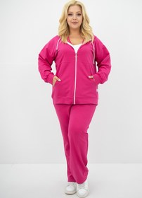 Resim Kadın Büyük Beden Kapüşonlu Cep Detaylı Eşofman Takımı 8139-25 - XL / Saks Mavi 