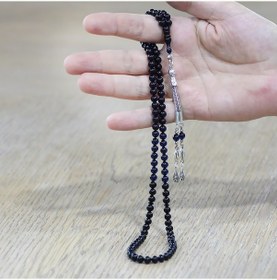 Resim Tesbihname Sıkma Kehribar Namaz Tesbihi - Kararmaz Metal Püsküllü - Bilek Boy - Süzme Mavi Siyah - Küre Kesim Çok Renkli 