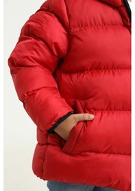 Resim First Steps Erkek Çocuk Kırmızı İçi Polarlı Kapüşonlu Su Geçirmez Rüzgara Dayanıklı Cepli Şişme Kışlık Mont Kırmızı 
