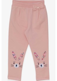 Resim Breeze Kız Bebek Tayt Pantolon Tavşan Nakışlı 9 Ay-3 Yaş, Pudra 