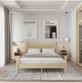 Resim Urban Model Doğal Çam Ahşap Karyola Ve İki Komodin Set-176 150 x 200 CM 