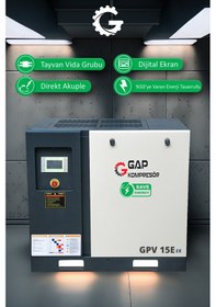 Resim Gap Kompresör İnvertörlü Vidalı Hava Kompresörü 15 HP Tek Makine GPV15e 