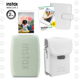 Resim Fujifilm Instax Mini Link 3 Yeşil Akıllı Telefon Yazıcısı Beyaz Çanta Deri Albüm ve 20'li Mini Film 