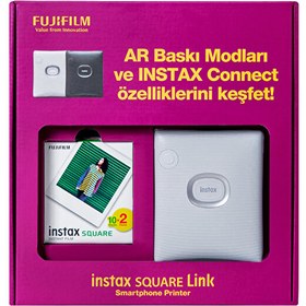 Resim Fujifilm Instax Square Link Beyaz Akıllı Telefon Yazıcısı Bundle Box Fujifilm