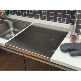 Resim Erya Home Paslanmaz Çelik Tek Tarafı Bükümlü Antibakteriyel Kesme Tezgahı(Tahtası)Tezgah Üstü L Model 