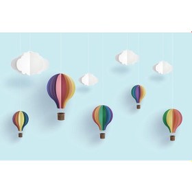 Resim 3 Boyutlu Balonlar Ve Bulutlar Duvar Kağıdı 