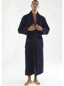 Resim Uzun Şalyaka Triga Bambu Cotton Erkek Bornoz Lacivert 