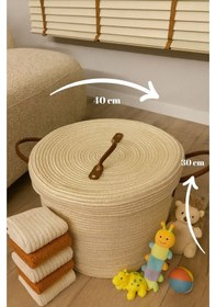 Resim Mavaux Armonia Deri Saplı Kapaklı Kirli Çamaşır Sepeti Düzenleme Sepeti Oyuncak Sepeti Krem 