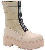 Resim Mergenshoes MF952 Bej Siyah Kışlık Fermuarlı Kadın Kar Botu 