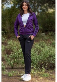 Resim Azıcık Akıllı Kadın Mor İki Şeritli Biyeli Fermuarlı Kapüşonlu Spor Eşofman Takımı 21kestax11 001 
