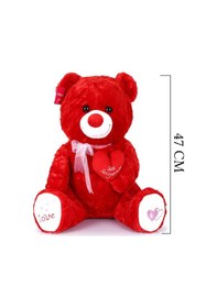 Resim Kalp Tutan Yumoş Ayıcık Sevgiliye Hediyelik Uyku Arkadaşı Büyük Boy Kırmızı 