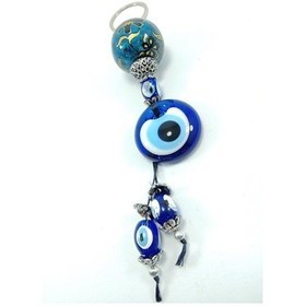 Resim Nazar Boncuğu Anahtarlık El Yapımı Cam Aksesuar Yeşil Turkuaz Ser 