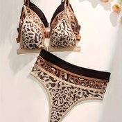 Resim 3 Parça Avrupa ve Amerikan Leopar Desenli Ön Düğmeli Kadın İç Çamaşırı Seti, Günlük Kullanım İçin Uygun, Çoklu Paket S-XL, Mevsimlere Uyumlu 