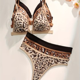 Resim 3 Parça Avrupa ve Amerikan Leopar Desenli Ön Düğmeli Kadın İç Çamaşırı Seti, Günlük Kullanım İçin Uygun, Çoklu Paket S-XL, Mevsimlere Uyumlu 
