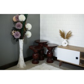 Resim Simillo Home&Living Wood Wooden 3’lü Set Karpuz Model Mantar Yan Sehpa Modern Koyu Ceviz Renk Fiskos 