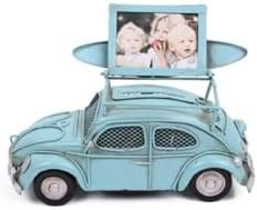 Resim Dekoratif Metal Araba Çerçeveli ve Kumbaralı El Yapımı Mavi 