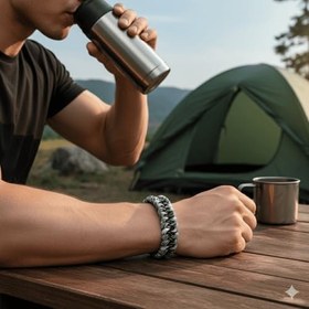 Resim Pusulalı Çakmaklı Taktik Paracord Bileklik - Şehir Mavi Kamuflaj Desen - Kamp ve Doğa Sporları İçin 