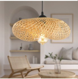 Resim Edna Tekli Rattan Modern Tasarım Oturma Odası Avize Sarı 