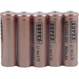 Resim Supex 14500-900 3.7V Li-Ion Düz Kafa 900MAH 5li Paket Düz Kafa Pil 