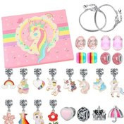 Resim Qingmipy 24 Parça Unicorn Takı Yapım Seti - Noel Temalı Bileklik Ve Kolye Uçları Hediyelik Pembe 