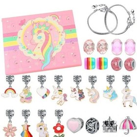 Resim Qingmipy 24 Parça Unicorn Takı Yapım Seti - Noel Temalı Bileklik Ve Kolye Uçları Hediyelik Pembe 